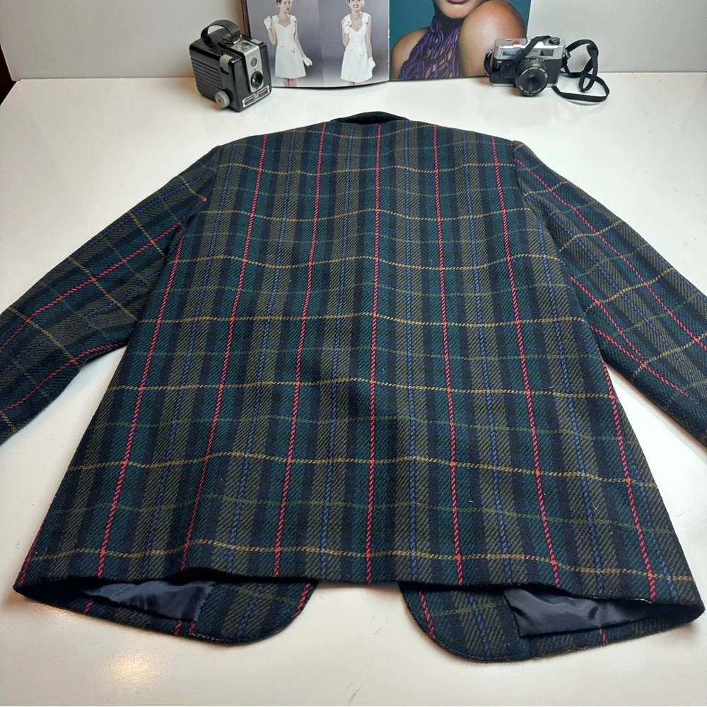 Requirements Navy Plaid Blazer with Black Collar